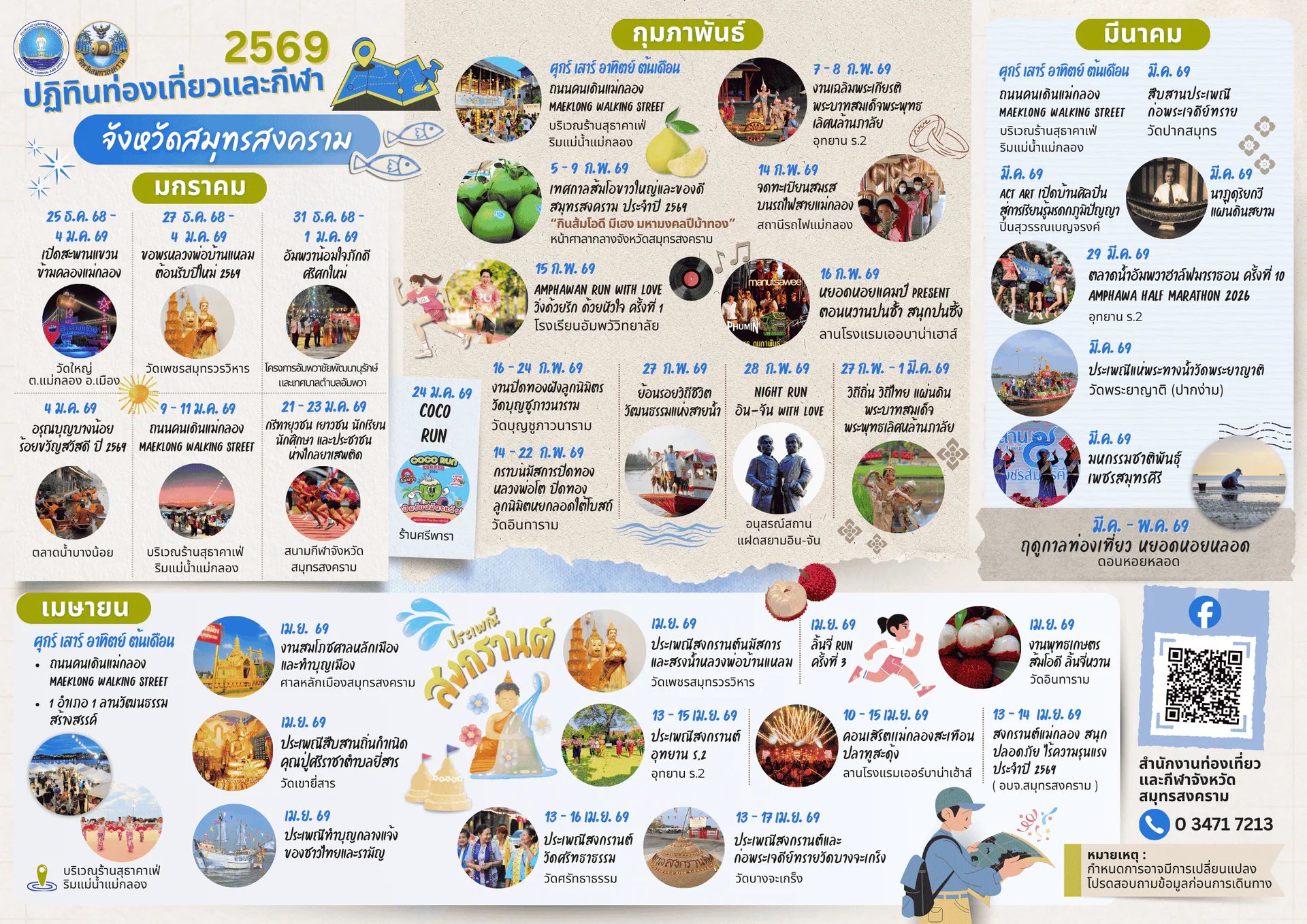 ปฏิทินท่องเที่ยวและกีฬาจังหวัดสมุทรสงคราม เดือนมกราคม - เมษายน 2569